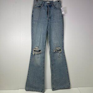 PacSun Size 27 Ripped High Rise Bootcut Jeans Button Fly Light Indigo NWT Trendy